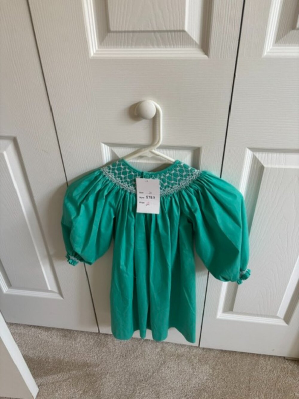 NWT teal dress white smocking 2T